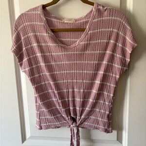 Altar'd State Pink and White Striped Tie-Front Top